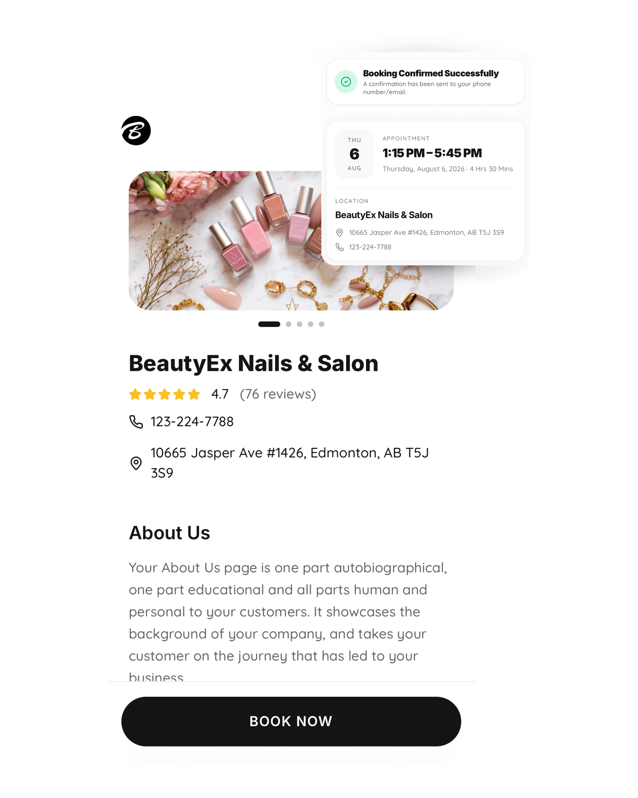 Belle Biz online booking experience